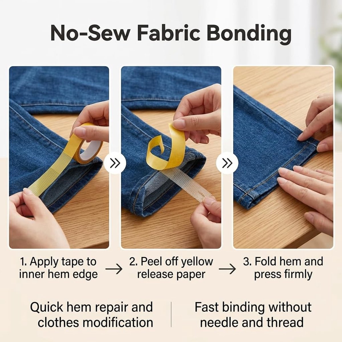 Dubbelzijdige Textieltape 2 cm x 10 m - Sterke Plakband voor Kleding, Gordijnen en DIY Projecten, Herbruikbaar en Geen Naaien of Strijken Nodig