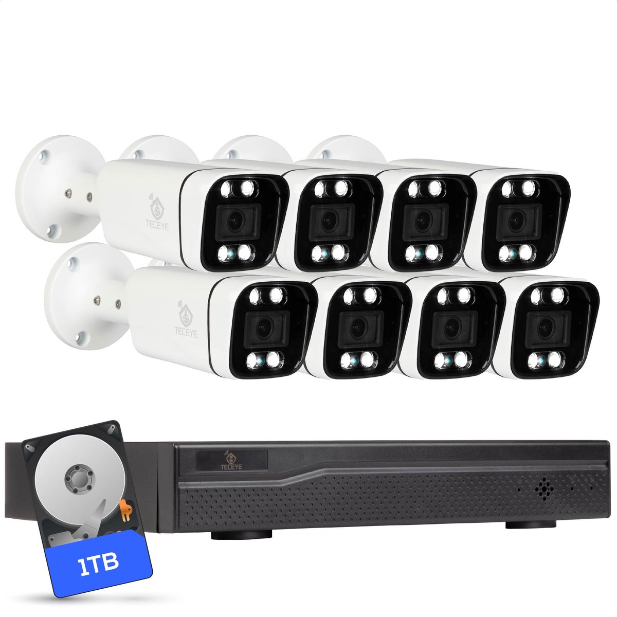 Teceye Compleet Camera Beveiliging Set met 8x POE Camera - 1TB - Beveiligingscamera - Beveiligingscamera binnen - Beveiligingscamera buiten - CCTV Camera systeem - Beveiligingscamera set - Bewakingscamera set