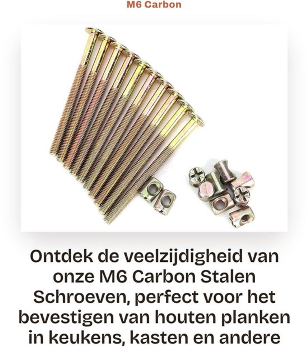 Schroeven Set van 10 Stuks - M6 Carbon Staal - Bevestigingsmateriaal - Bouten - Moeren - Meubelbevestigingen - 60mm Lengte
