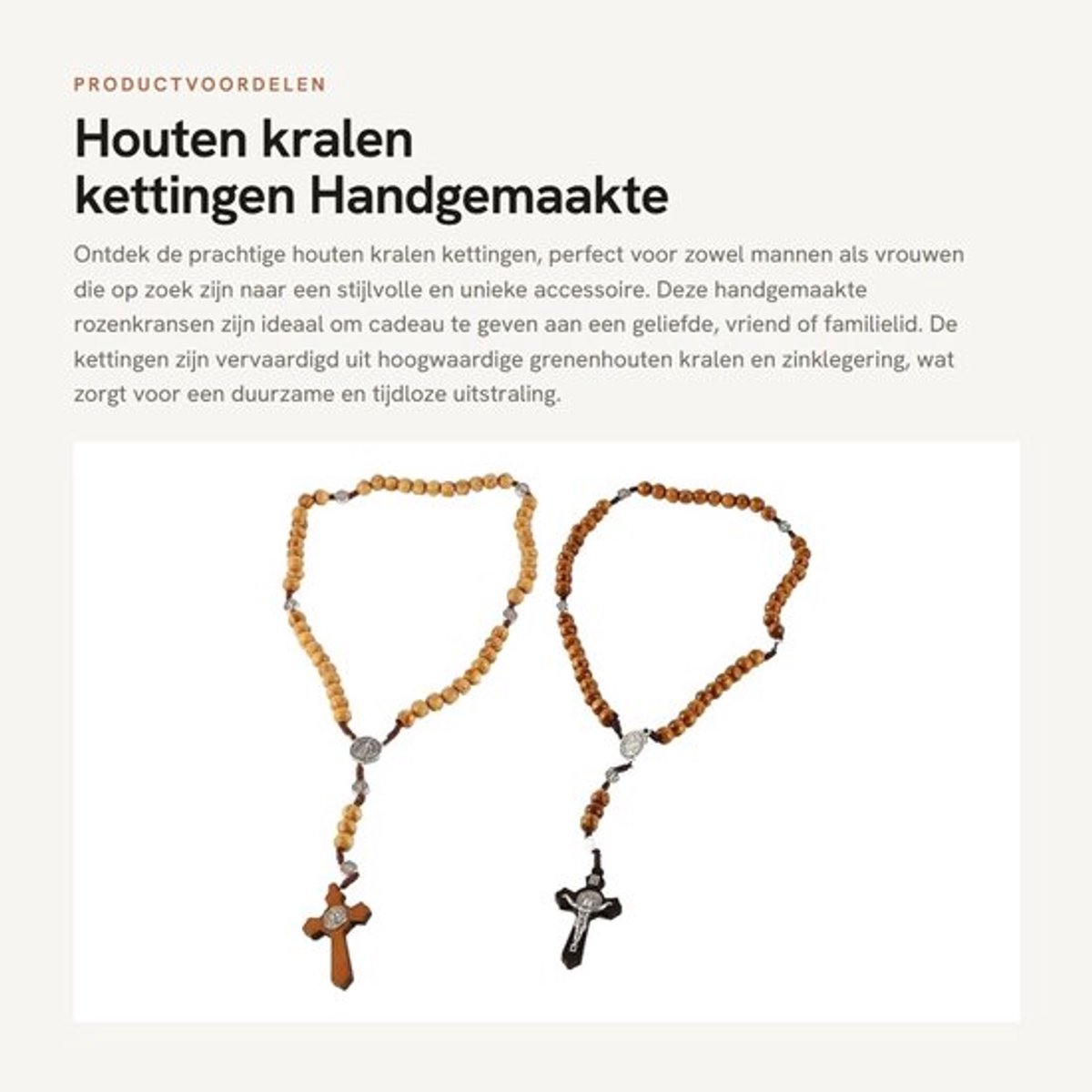 Rozenkrans Houten Kralen - 2 Stuks - Kralenketting - Gebedskralen - Geschikt voor Mannen/Vrouwen - 44 cm Lengte - Gebedsketting