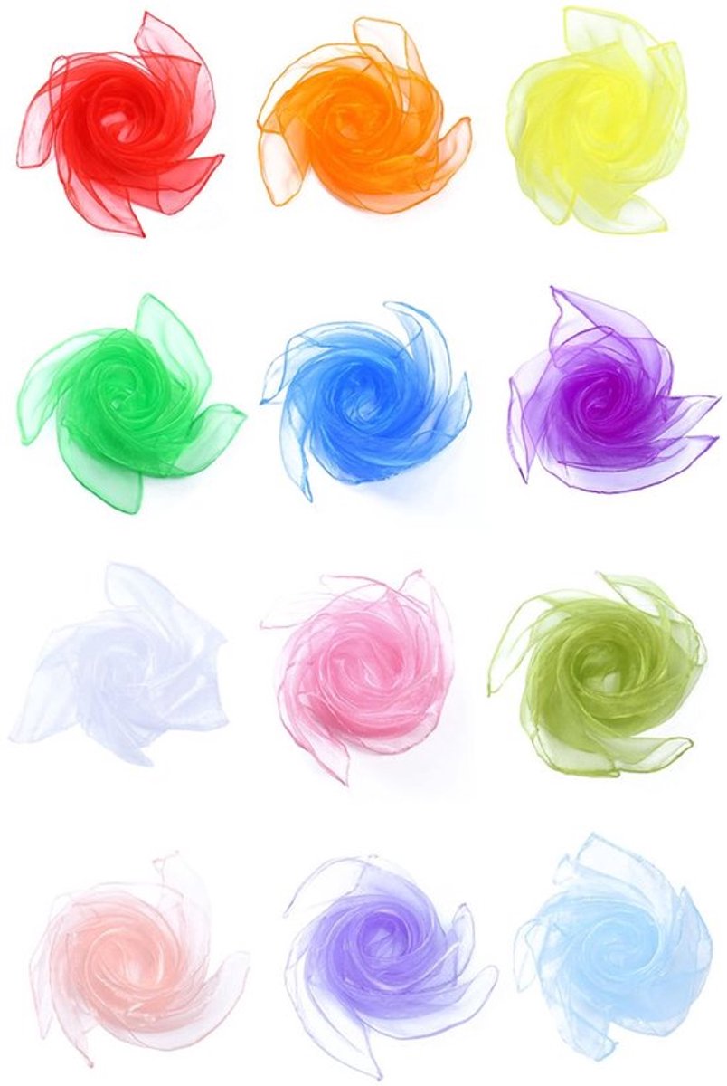 Jongleerdoeken 12 Stuks - Kleurrijke Chiffondoeken - 60 X 60 CM - Dansaccessoire - Decoratie - Veilig en betrouwbaar - Dansdoeken