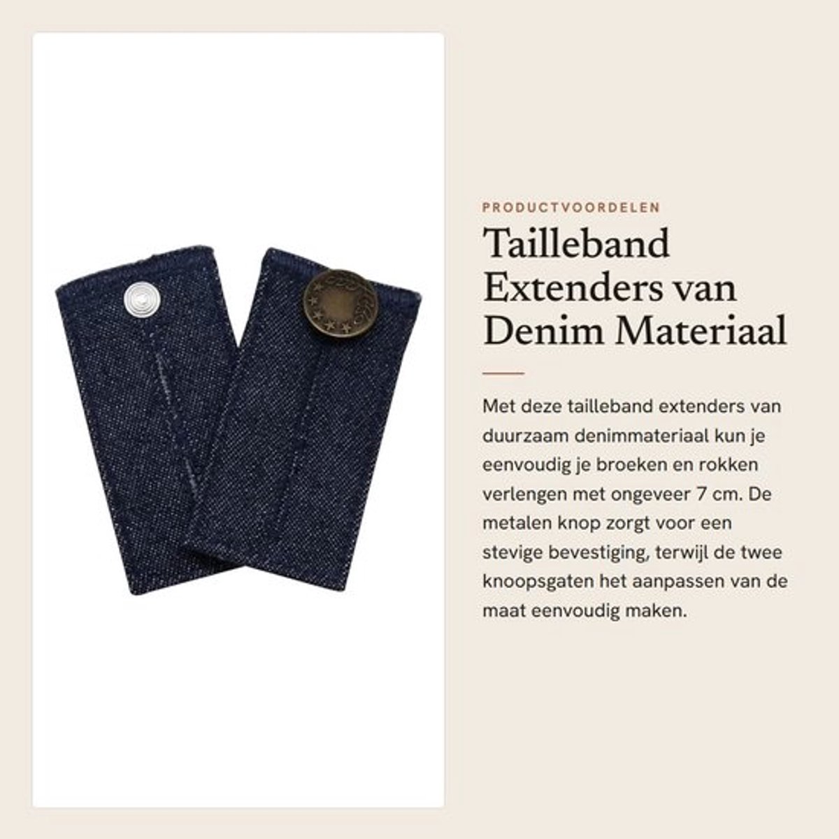 Tailleband Extenders Denim - Verlenging 7 cm - 2 Knoopsgaten - Duurzaam Materiaal - Geschikt voor Broeken/Jeans - Handig voor Zwangere Vrouwen - Taillevergroter