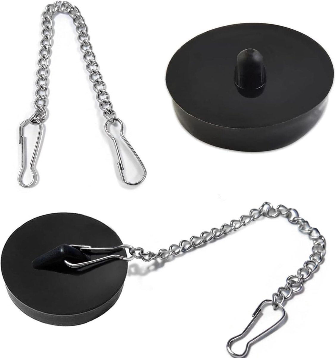 Roestvrijstalen keuken-gootsteen - Zwart - Set van 2 rubberen afvoerstoppers met ketting - Voor keuken en badkamer