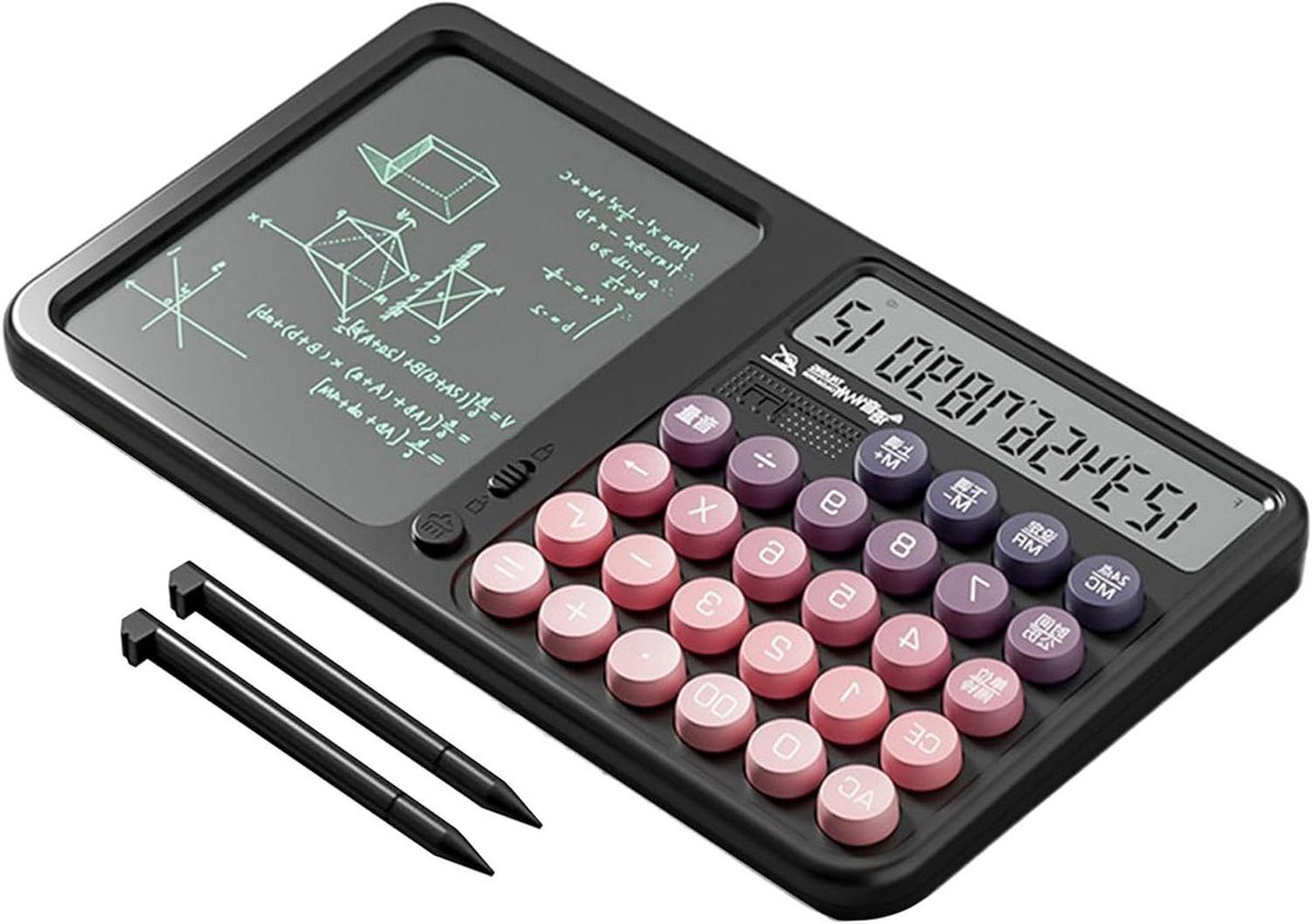 Rekenmachine met Schrijfbord - Notitieblok Calculator - Studeren en Werken - Geïntegreerd Notitieblok - 15 x 26.3 cm - Zwart