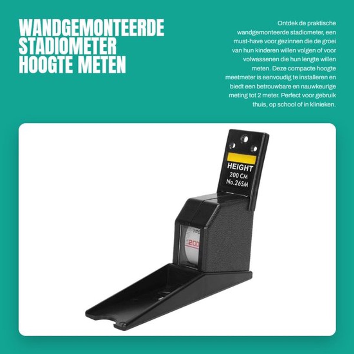 Stadiometer 2 meter - Hoogtemeter met intrekbaar meetlint - Wandgemonteerd - Geschikt voor kinderen/volwassenen - Nauwkeurig en duurzaam - Ideaal voor thuisgebruik