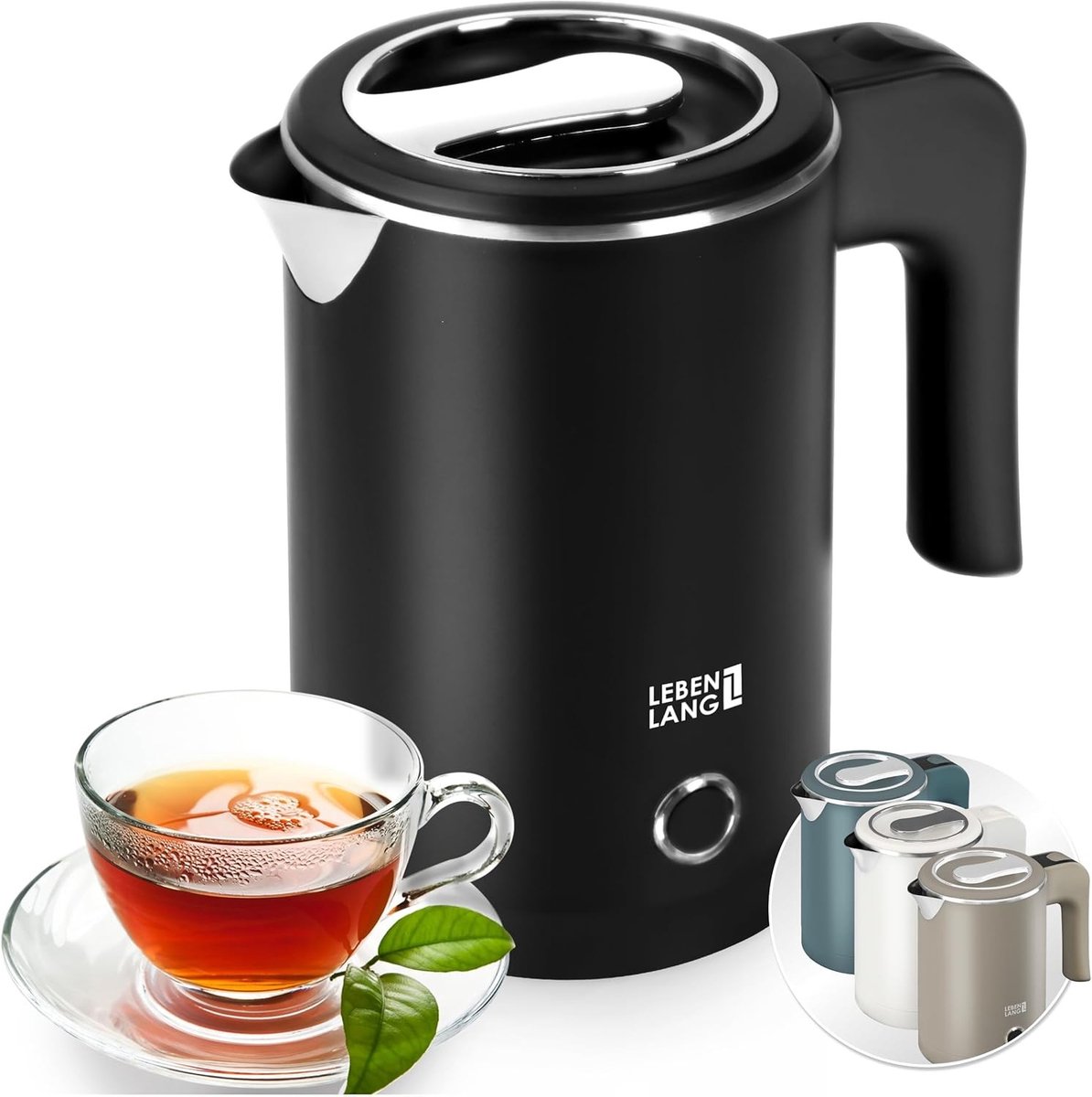 Retro waterkoker - Zwart - 0,5 Liter - RVS en BPA-vrij - Energiezuinige Mini Waterkoker voor Reizen