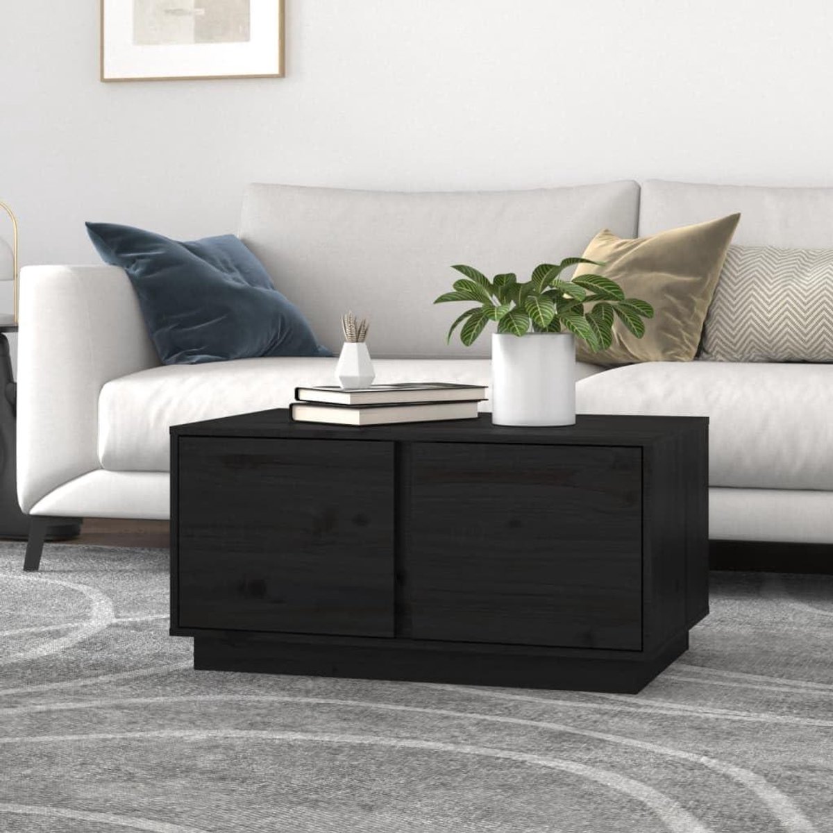 Salontafel - Bijzettafel Koffietafel - Woonkamer Inrichten - Massief Grenenhout - 80 x 50 x 40 cm - Zwart
