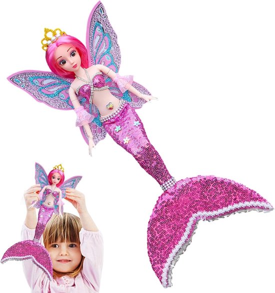Speelgoedpop met Vleugels - Meisjespop Vinyl - Waterpret Spelen - Afneembare Vleugels - 42 cm - Roze — afbeelding 5