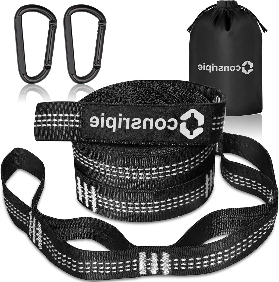 Hangmat Bevestigingsset - Hangmat Ophanging - Ontspannen Buiten - Boomvriendelijk Design - 300 cm x 2.5 cm - Zwart
