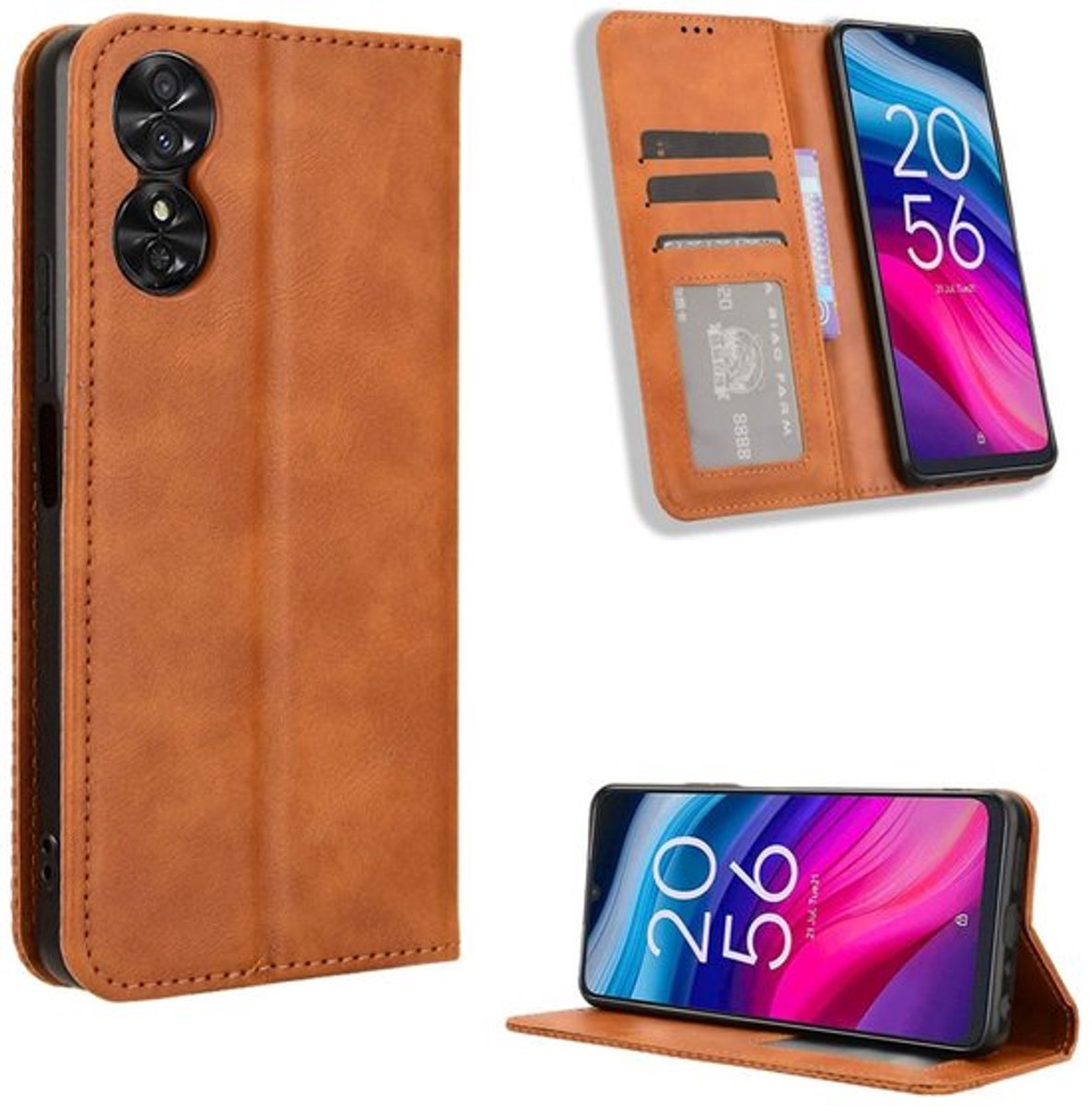 Portemonnee-hoes premium PU-leder - TCL 50 SE - Schokbestendig - Vintage foliohoes - Magnetische sluiting - RFID-blokkeringsfunctie - Telefoonhoes