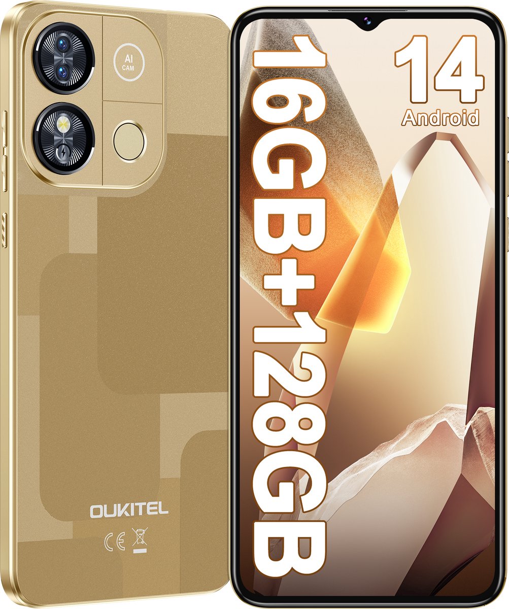 OUKITEL C57 PRO Smartphone 4G-16GB RAM- 128 GB Opslag-4300 mAh Accu-Android 14-6,52 duim HD-scherm