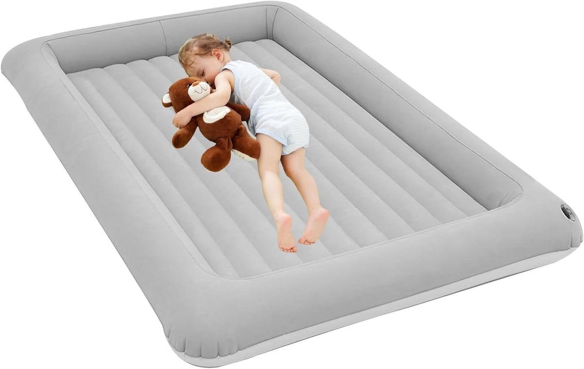 Opblaasbaar Kinderbed - Luchtbed Kind - Reizen en Logeren - Verwijderbaar Binnenkussen - 156x100x30 cm - Multicolor
