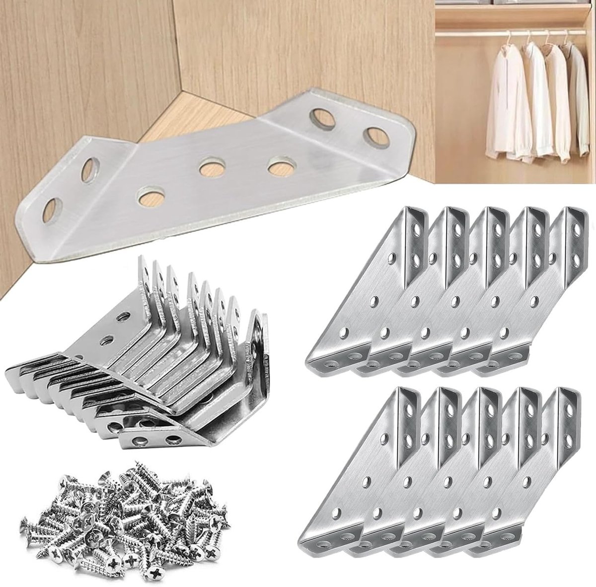 Hoekijzers - Zilver - 55 x 15 cm - Roestvrijstalen Hoekverbindingen voor Meubelversterking