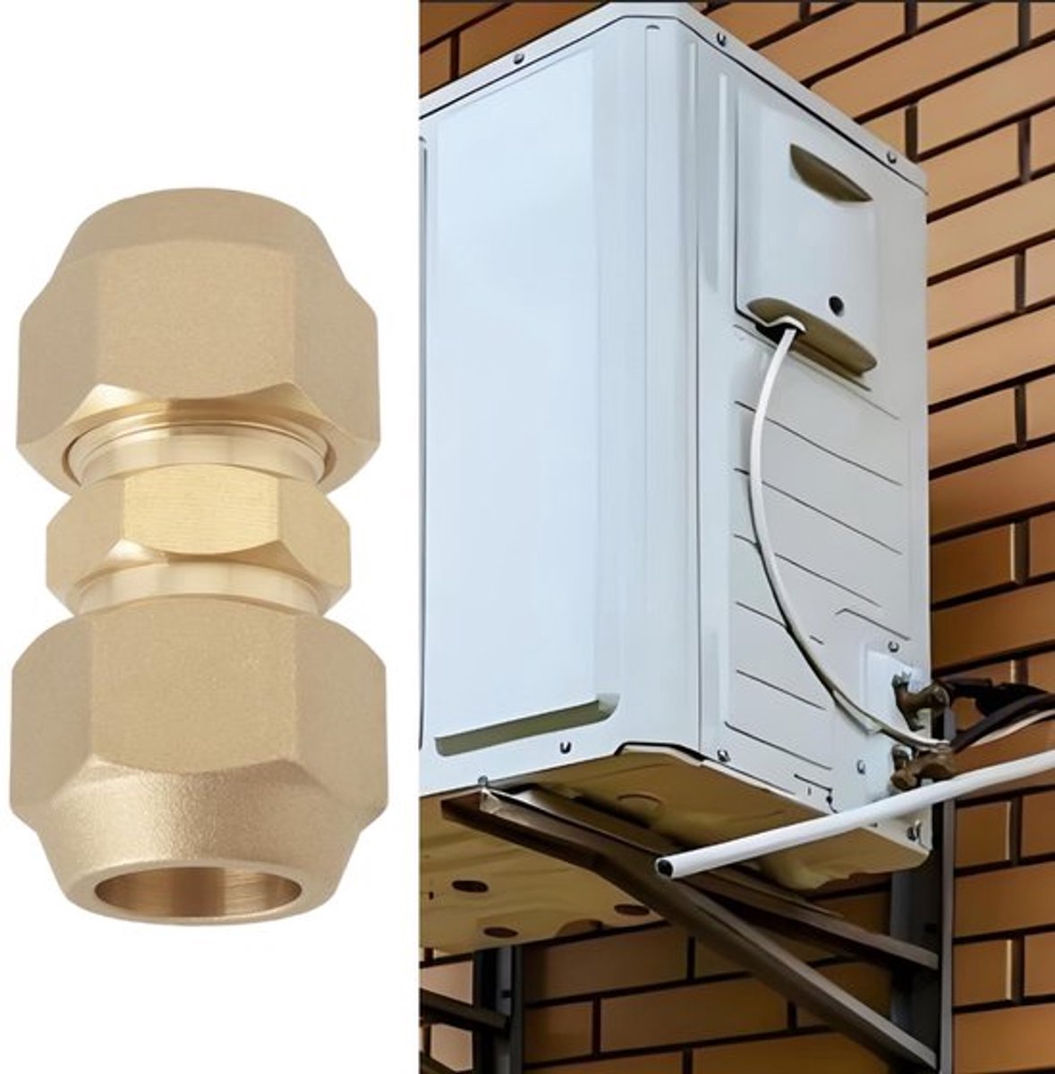 Flared Union Connector 5/8 inch - Messing Aansluitpoort - Koelmiddel Koppeling - Airconditioning - 1 Stuk - Lengte 58,7 mm