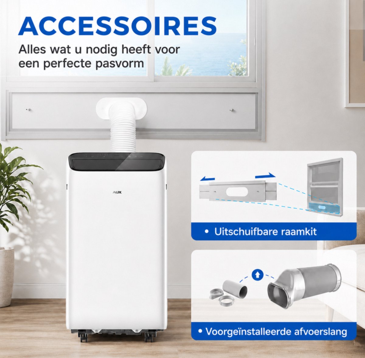 AUX Inverter 3-in-1 12000 BTU mobiele airconditioner, tot 30% energiebesparing, afstandsbediening, stil voor slaapkamer, 4 standen, R290-koelmiddel, energieklasse A thumbnail 6