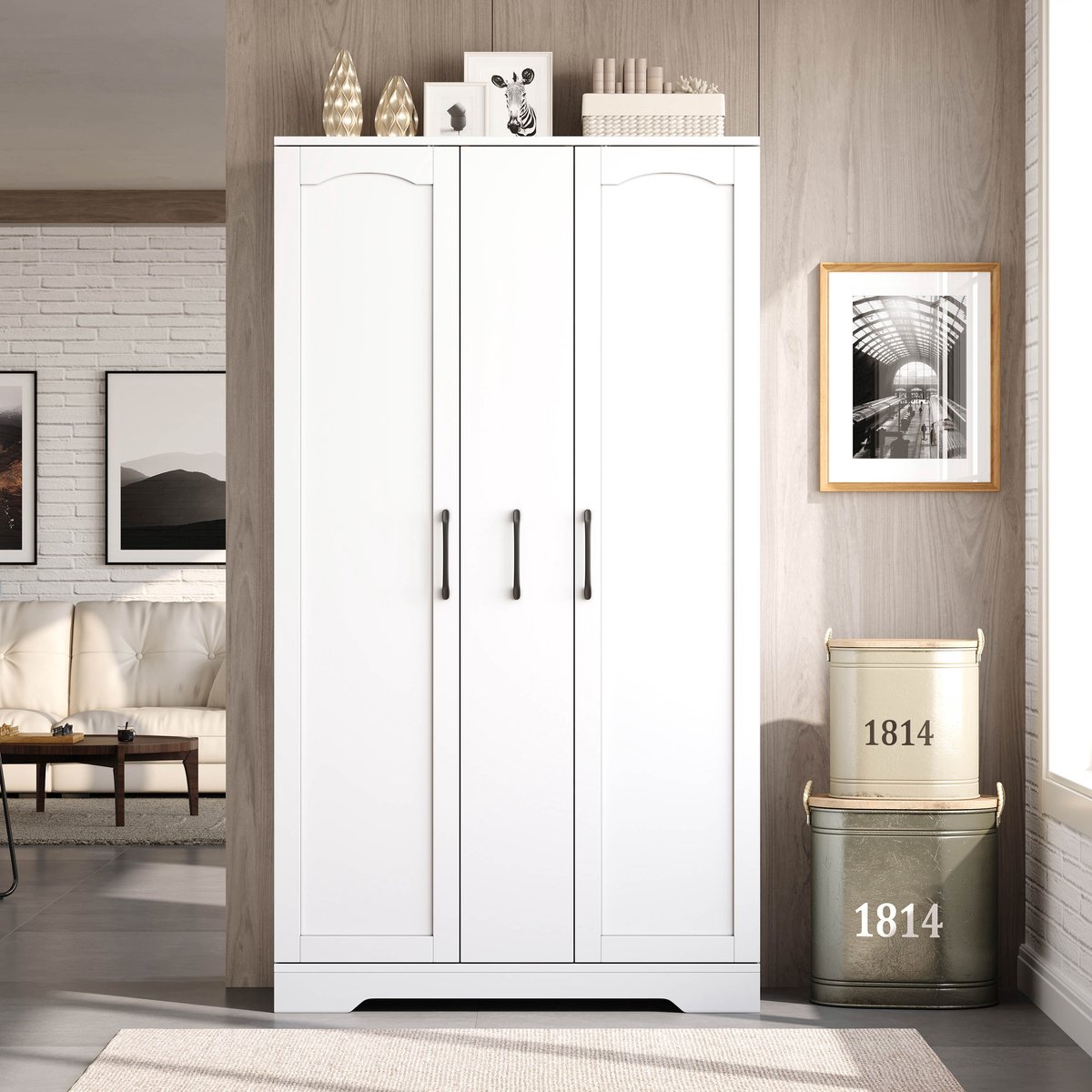 Pugsdrly Keukenkast met kruidenrek, ruime kast met dubbele deuren, 4-traps verticaal uittrekbaar rek, verstelbare planken en een modern design – 150 × 78 × 40 cm, wit