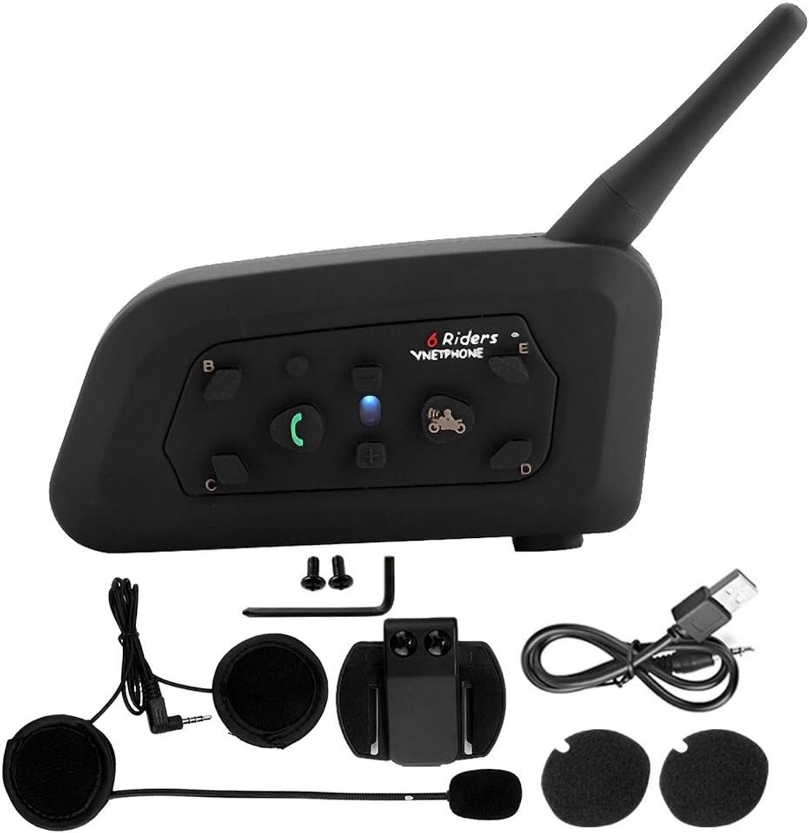 Motorhelm-headset - Zwart - Bluetooth Intercom voor 6 Personen - Waterdicht en Ruisonderdrukking