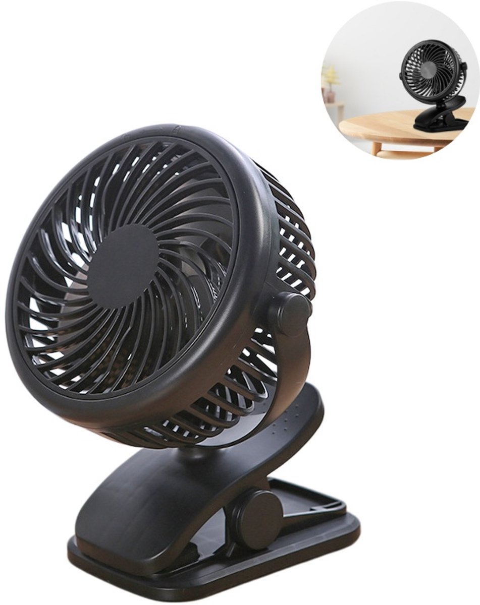 1 stuk - kleine ventilator - mini clip ventilator - ultra stil draagbare bureauventilator - oscillerende miniventilator - met 2200mAh batterij - geschikt voor kinderwagen, kantoor en buiten - zwart
