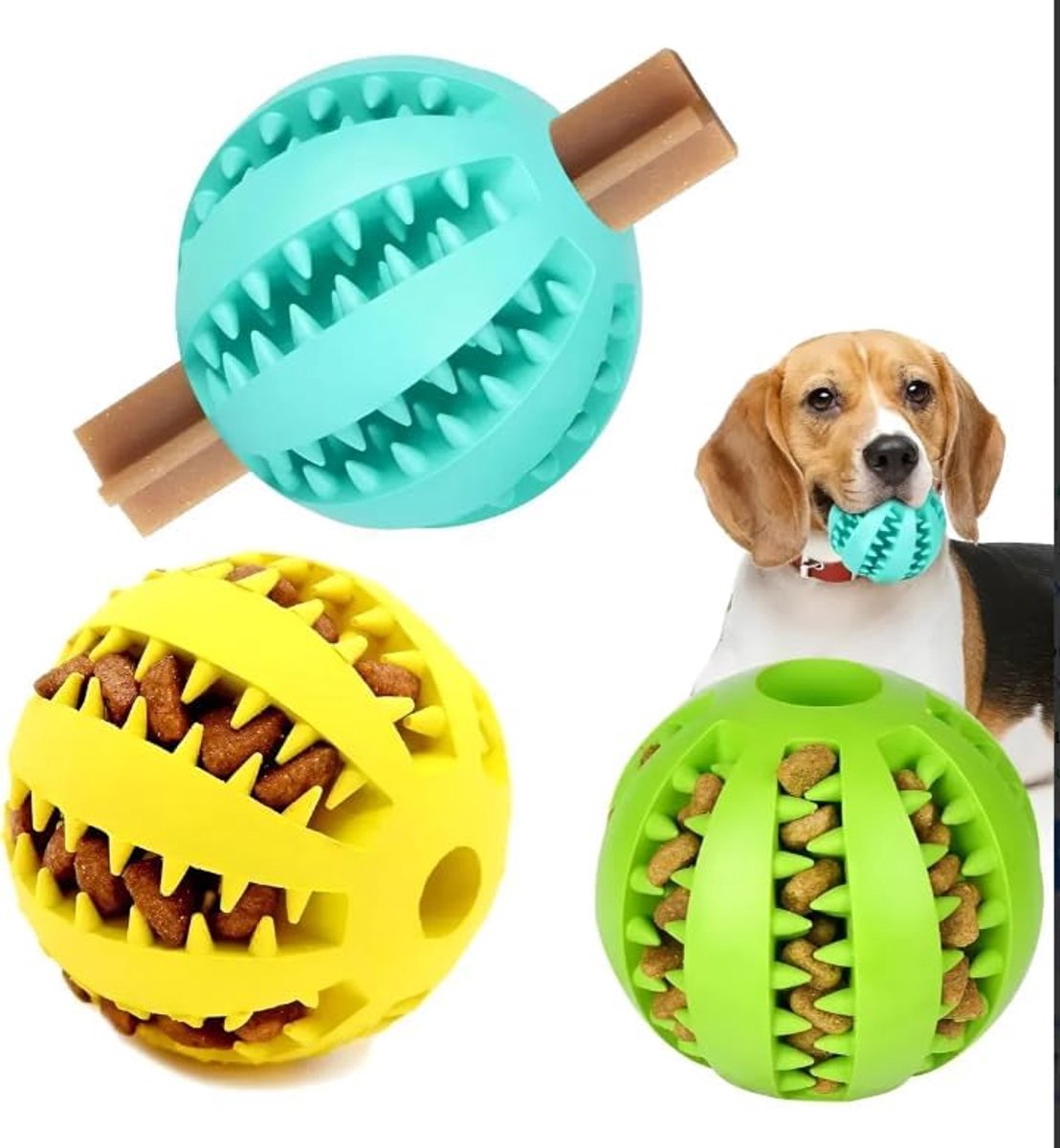 Ryoudavell - hondenspeelbal set, voerdispenser bal - tandreinigingsbal - rubber kauwbal - interactief hondenspeelgoed - 3stucks