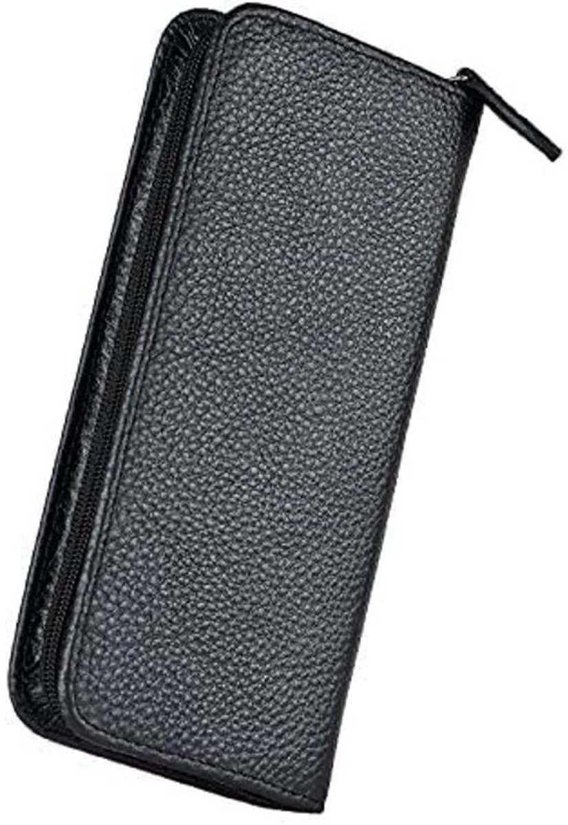 Zwarte echt lederen vulpen case, 3 verdeelde slots, rits pen case pouch, handgemaakte display houder voor rollerball pen