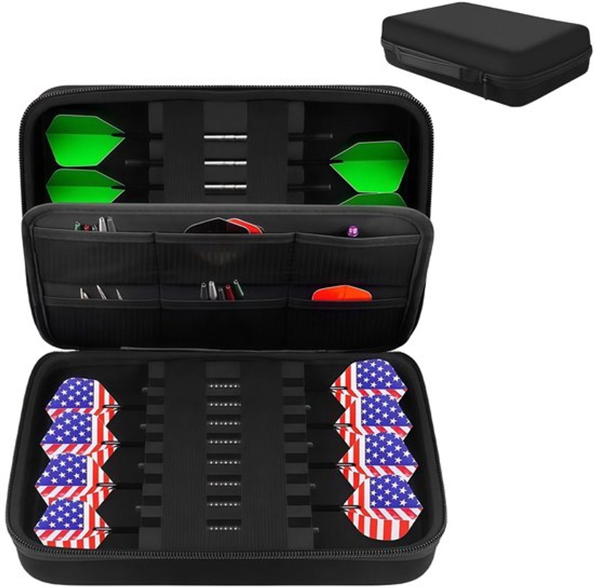 Dart Tassen: Darttas voor 16 darts, dartpijlenhoes voor 16 darts en meer accessoires, darthoes met meerdere netzakken, draagbare dartcase voor dartspitsen, flights, schften