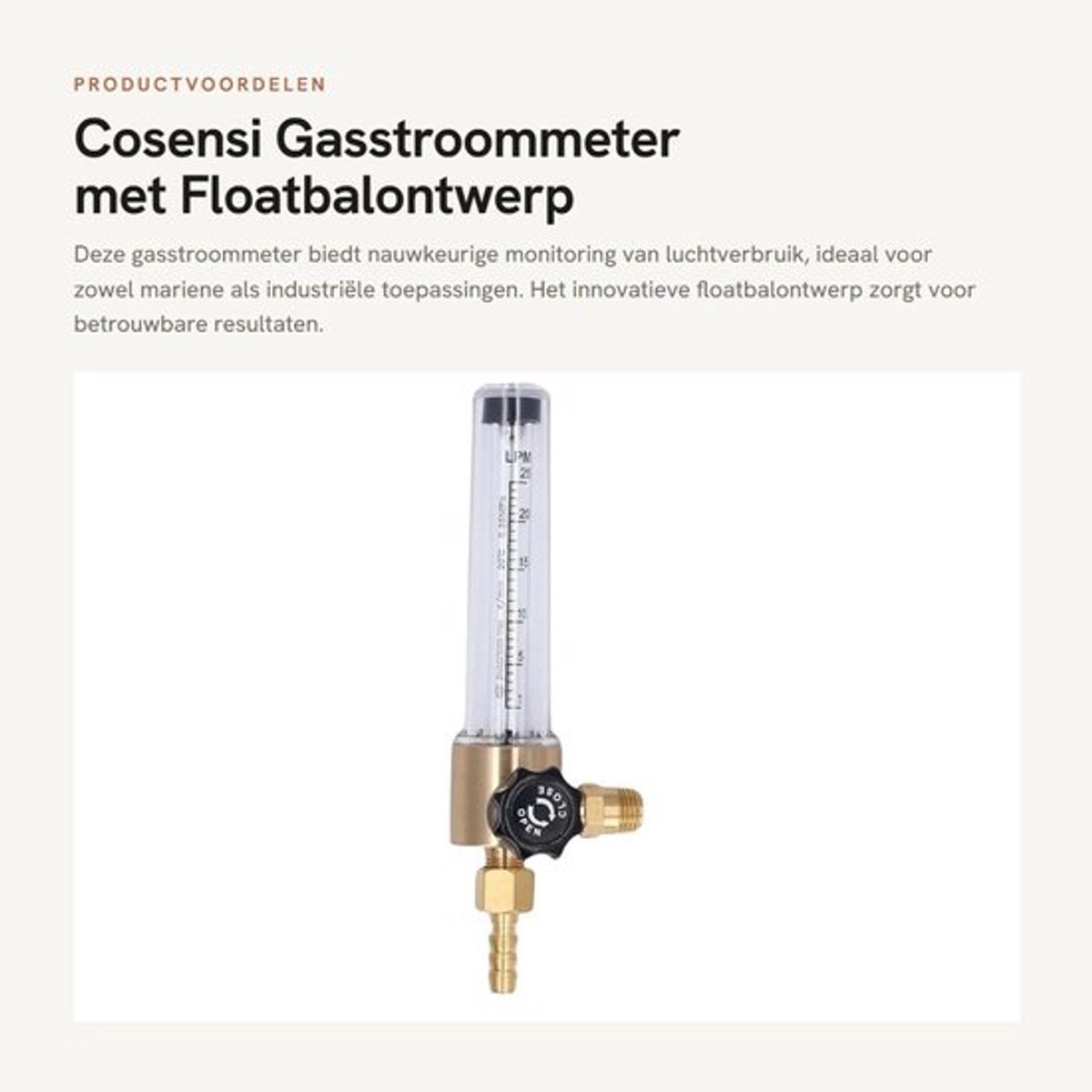 Gasstroommeter Floatbalontwerp - Nauwkeurige Monitoring - Mariene Luchtverbruik - Industriële Stroomregeling - Capaciteitsbereik 1-25L - Koper Inlaat NPT 1/4-18 - Gasflowmeter