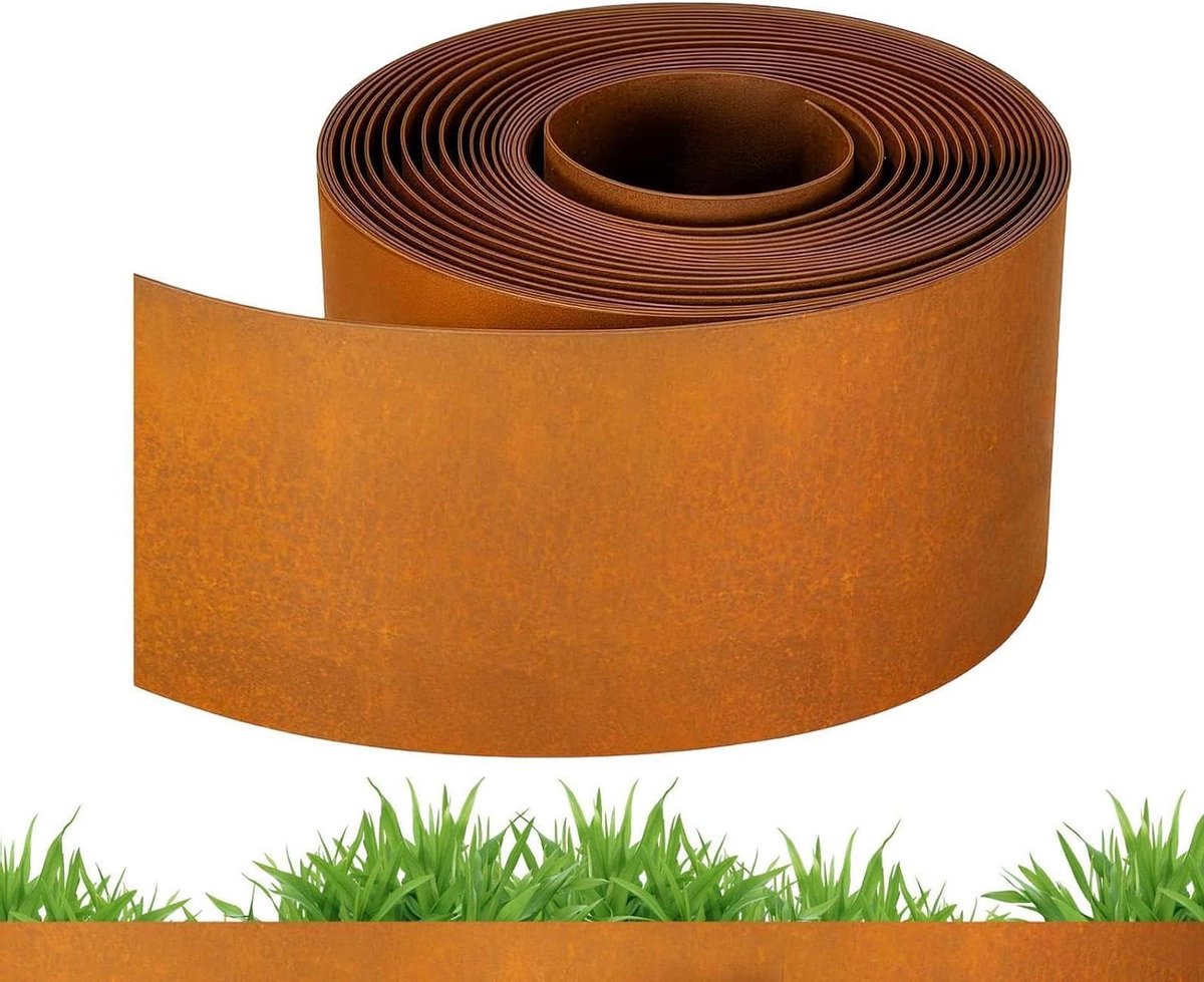 Tuinrand Begrenzing Staal - Bloembakrand Gazonrand - Tuin Organiseren - Snijbaar Vintage Afwerking - 155 cm x 10 m - Roestkleur