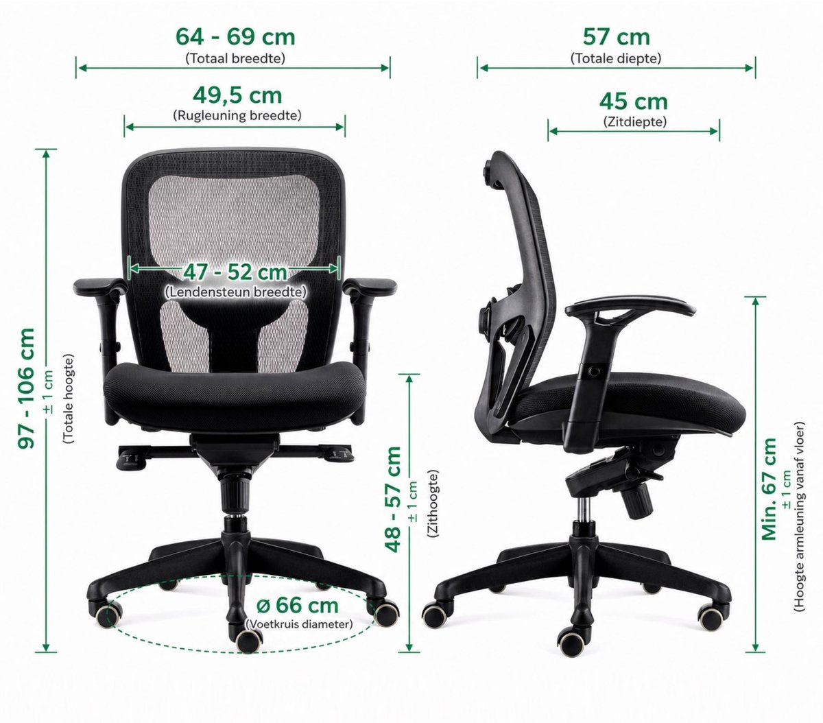 BENS 803-Bsc-3 Zwart - Ergonomische Bureaustoel Zwart - 3D - afbeelding 2