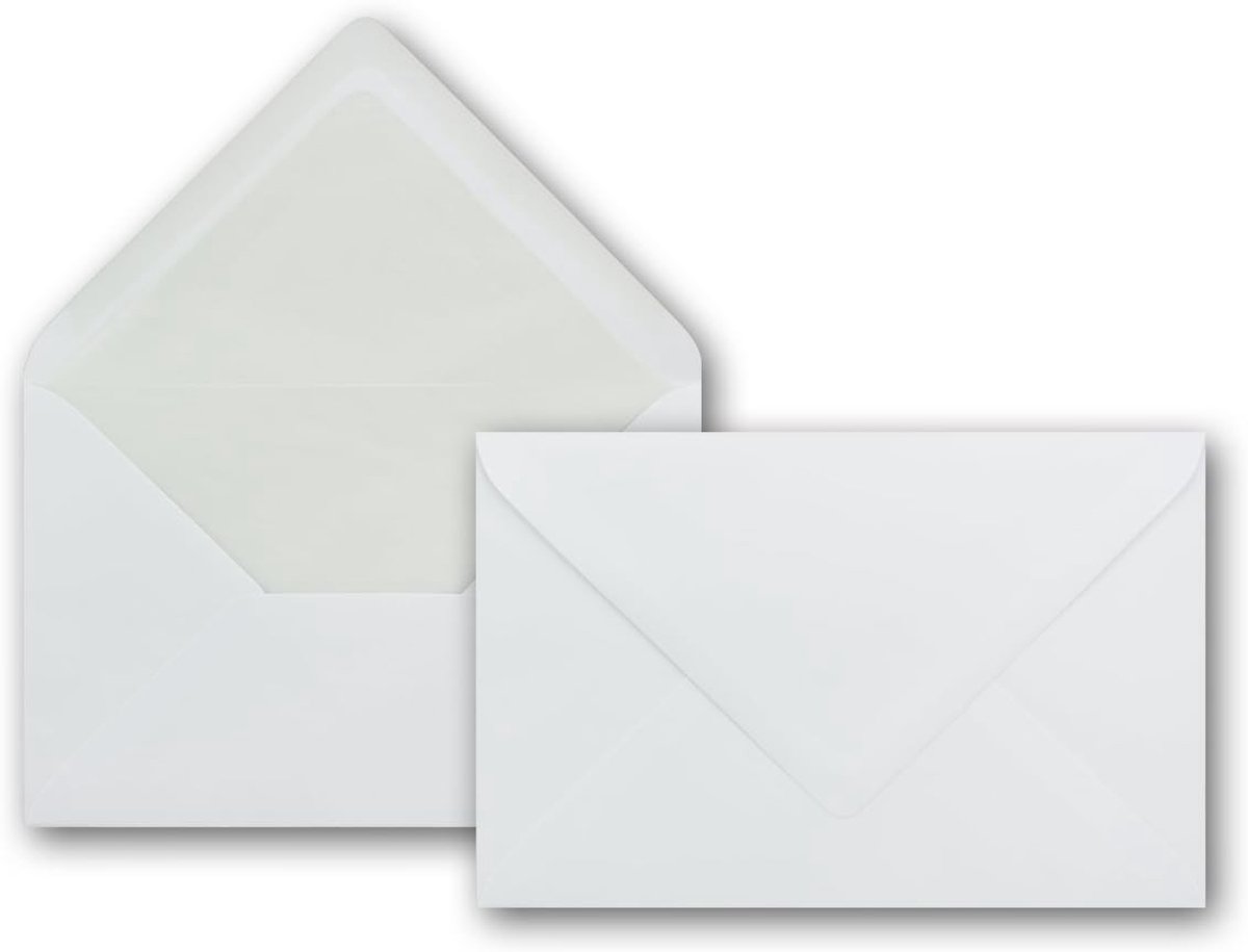 Enveloppen - Wit - 120 x 180 mm - Natte Plakrand met Grijze Zijdevoering - Voor Wenskaarten en Uitnodigingen