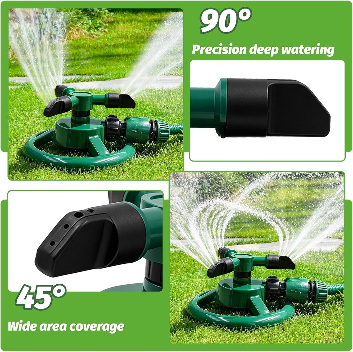 Gazonsproeier - Groen - 15 x 8,5 cm - Automatische 360 Graden Sproeier met 3 Armen - Voor Tuin en Gazon