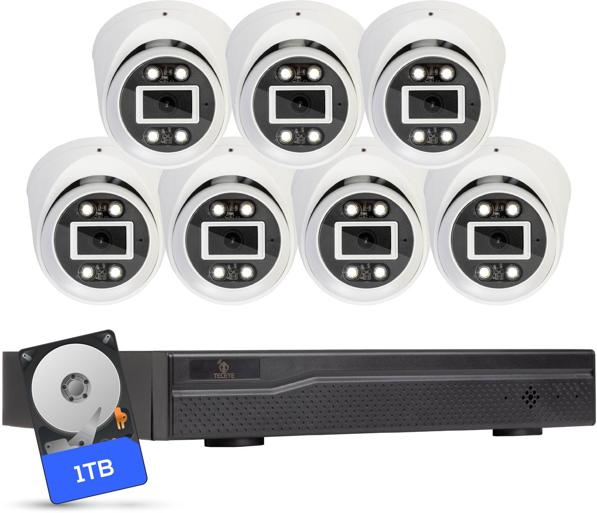 Teceye Compleet Camera Beveiliging Set met 7x POE Camera - 1TB - Beveiligingscamera - Beveiligingscamera binnen - Beveiligingscamera buiten - CCTV Camera systeem - Beveiligingscamera set - Bewakingscamera set