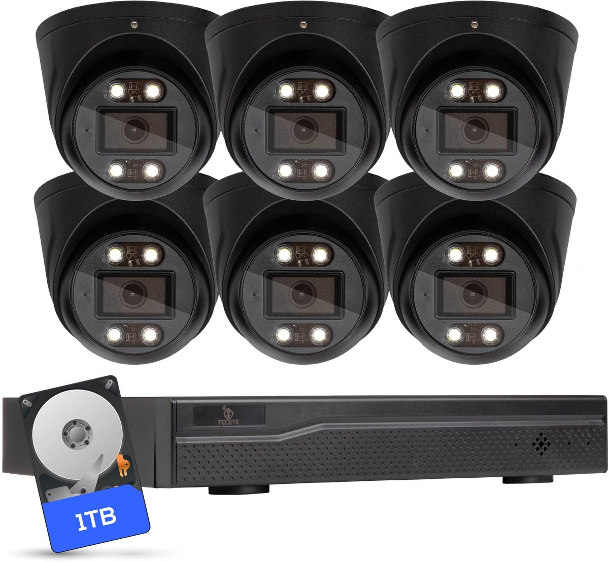 Teceye Compleet Camera Beveiliging Set met 6x POE Camera - 1TB - Beveiligingscamera - Beveiligingscamera binnen - Beveiligingscamera buiten - CCTV Camera systeem - Beveiligingscamera set - Bewakingscamera set