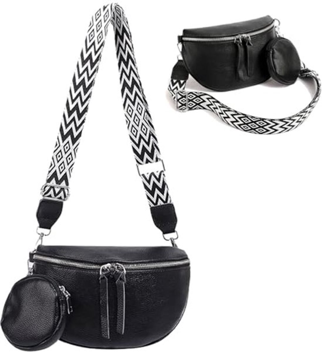 Crossbodytas voor dames, handtassen en schoudertassen, leren schoudertas voor dames, zwart, handtas met verstelbare brede band, tas voor dames en meisjes, reizen, winkelen, werk, dagelijks