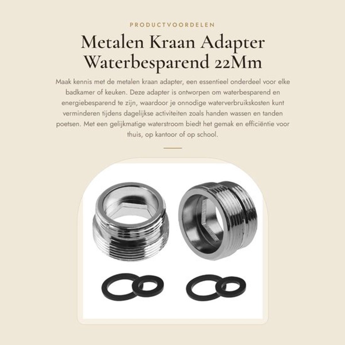 Metalen Kraan Adapter - Waterbesparend - 22Mm Buitendraad 16Mm Buitendraad - Messing Tap Connector - Geschikt voor Badkamer en Keuken
