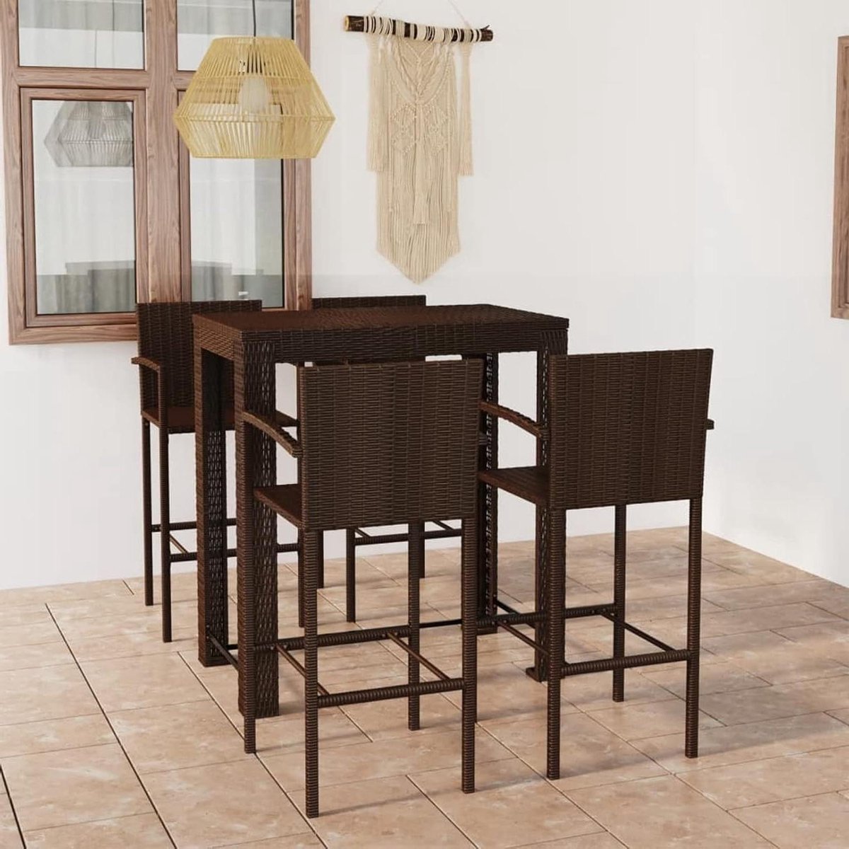 Tuinbar Set - Balkonset Bartafel - Buiten Ontspannen - Stabiel Stalen Frame - 113 x 69 x 14 cm - Bruin