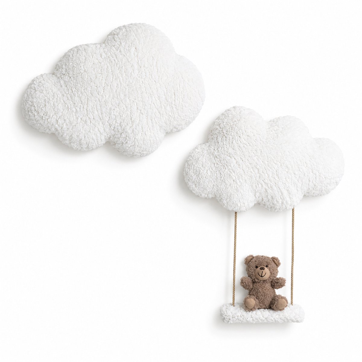 BukkitBow - Teddy Wolkenlamp Set met Schommelbeertje - Handgemaakte Teddy Wolkenlamp - LED Babykamer Nachtlamp - Dimbare Kinderkamer Verlichting - Wit