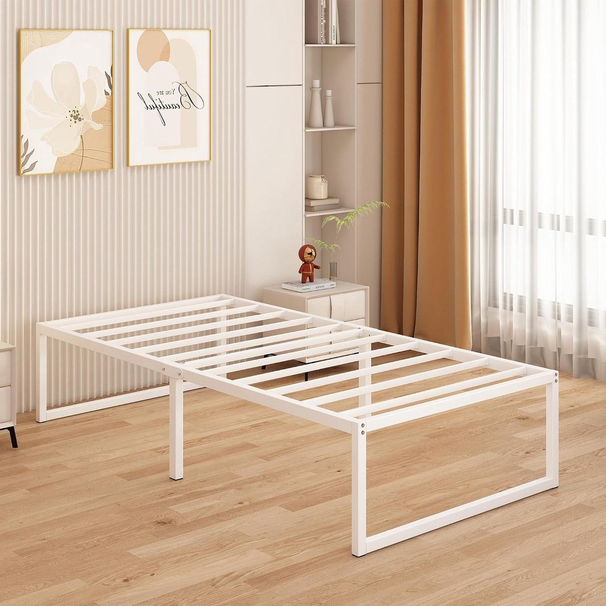 Metalen Bedframe - Eenpersoonsbed Frame - Slaapkamer Organiseren - Opbergruimte Onder Bed - 75x190 cm - Wit