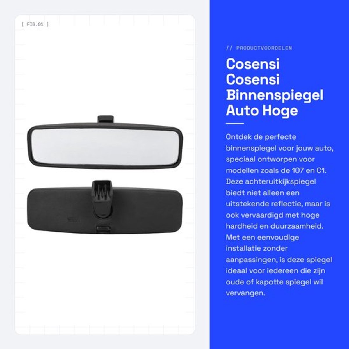 Achteruitkijkspiegel Hoge Hardheid - Binnenspiegel - Geschikt voor 107/C1/CLIO 1 - Eenvoudige Installatie - Duurzaam ABS/Glas - OE-Nummer 814842