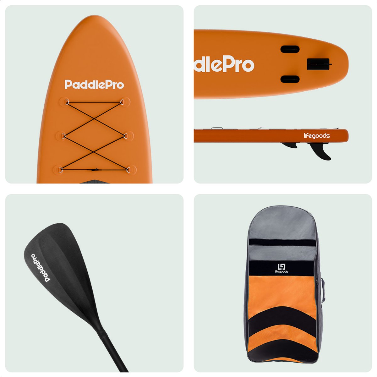 LifeGoods PaddlePro SUP Board - Opblaasbaar Paddle Board - Complete Set - Max. 150KG - 320x81cm - Oranje – foto 8