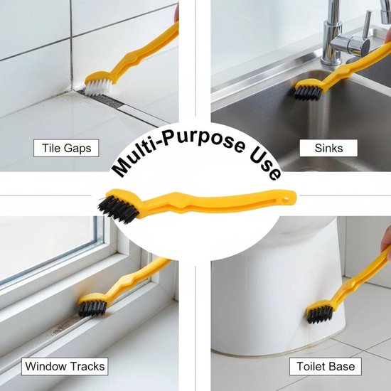 Voegenborstelset - Wit en Geel - 4 Stuks - V-vormige Multifunctionele Reinigingsborstels - Voor Badkamer en Keuken — afbeelding 3
