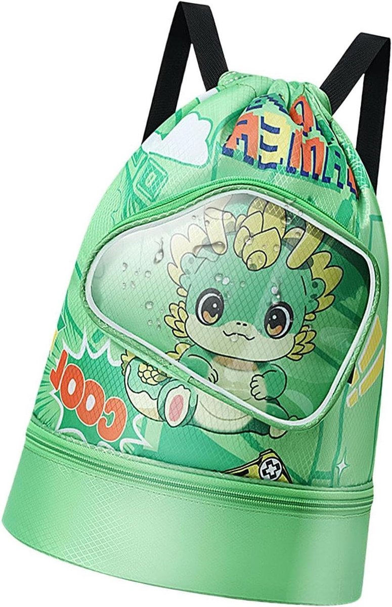 Zwemtas Kinderen - Sporttas Zwembad - Spullen Opbergen - Droog Scheidingsvak - 28 cm - Little Dinosaur