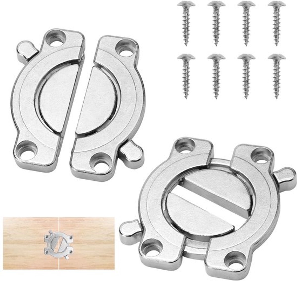 Werkbladverbinder 2 stuks - Tafelbladconnector - Zinklegering Meubelbeslag - Kruisconnector - Verbindingsrail - Eenvoudig te gebruiken, 77 x 79 x 8 mm - Tafelconnector