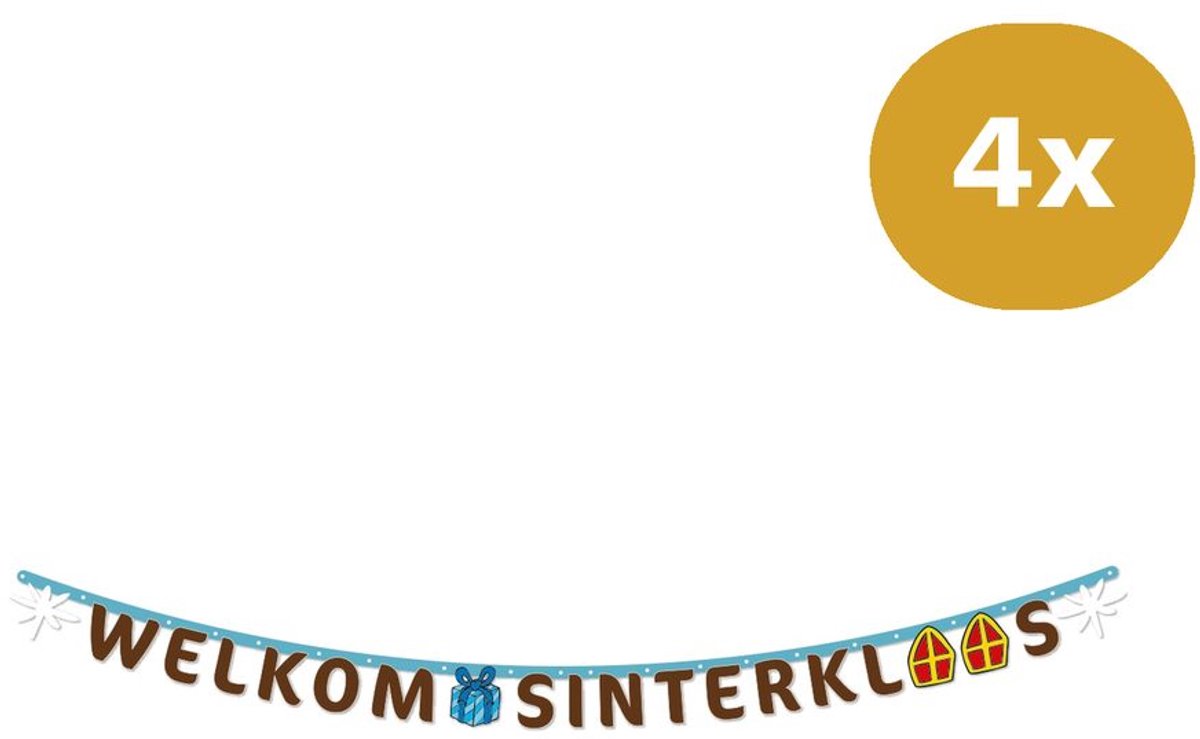4x Letterbanner Sinterklaas 2 meter - Sinterklaas Decoratie Versiering Piet December Ballon Vlaggenlijn