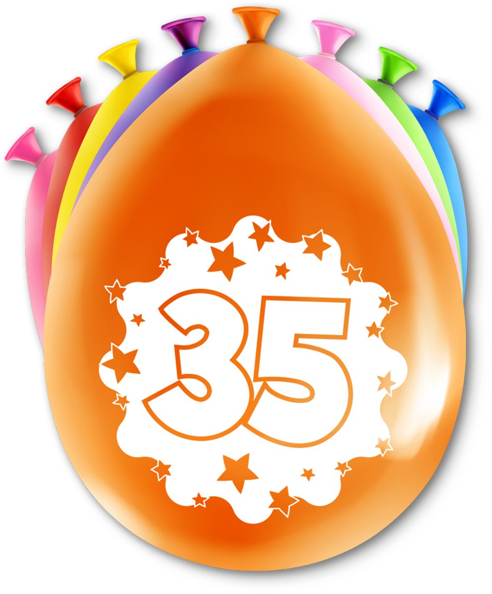 LUQ – Latex Ballonnen Happy Party 35 Jaar – 8 Stuks – Veelkleurig – Verjaardag Decor – Feest Versiering – Helium Ready