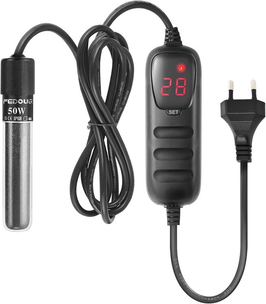 Mini Aquarium Verwarmingsstaaf 50W: Digitale Heater voor 15-50L Vis- en Schildpaddentank, met Temperatuurregelaar voor Zout- en Zoetwateraquaria