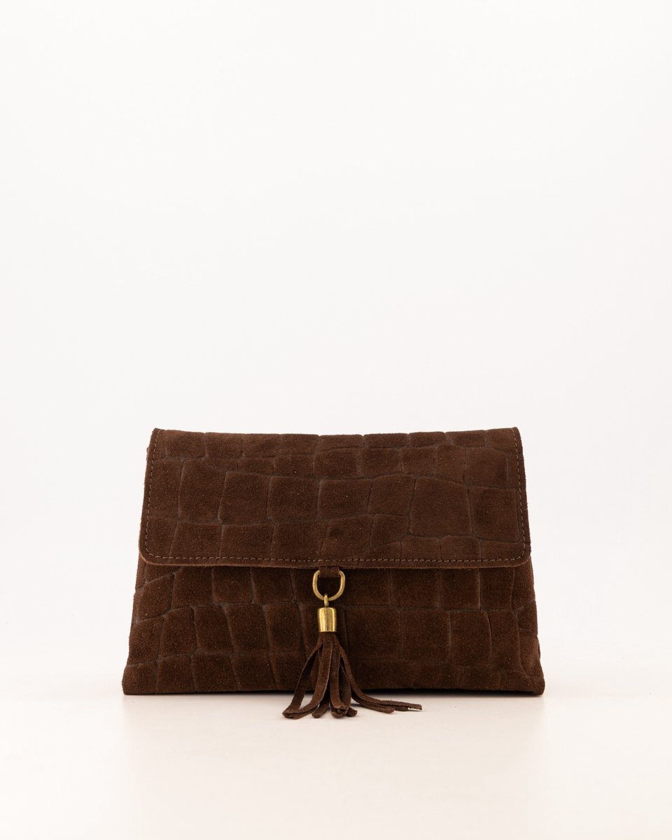 Teatro - Avila - Schoudertasje - Crossbodytasje - Suede - Leer - Croco - Donkerbruin