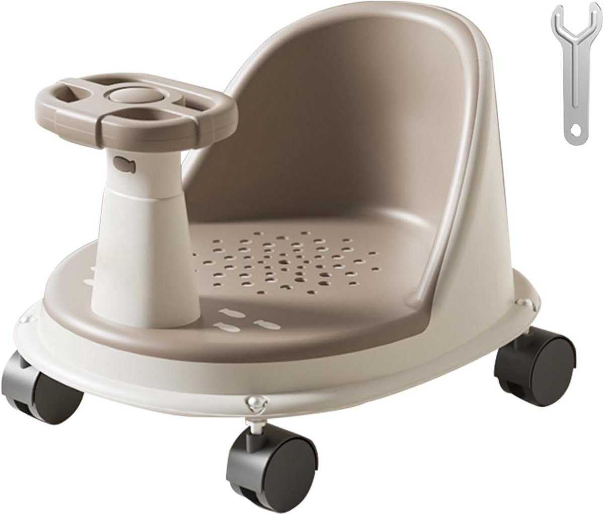 Baby Badstoel - Kinder Zitje Douche - Veilig Baden - Met Wielen - 38x30x18 cm - Khaki