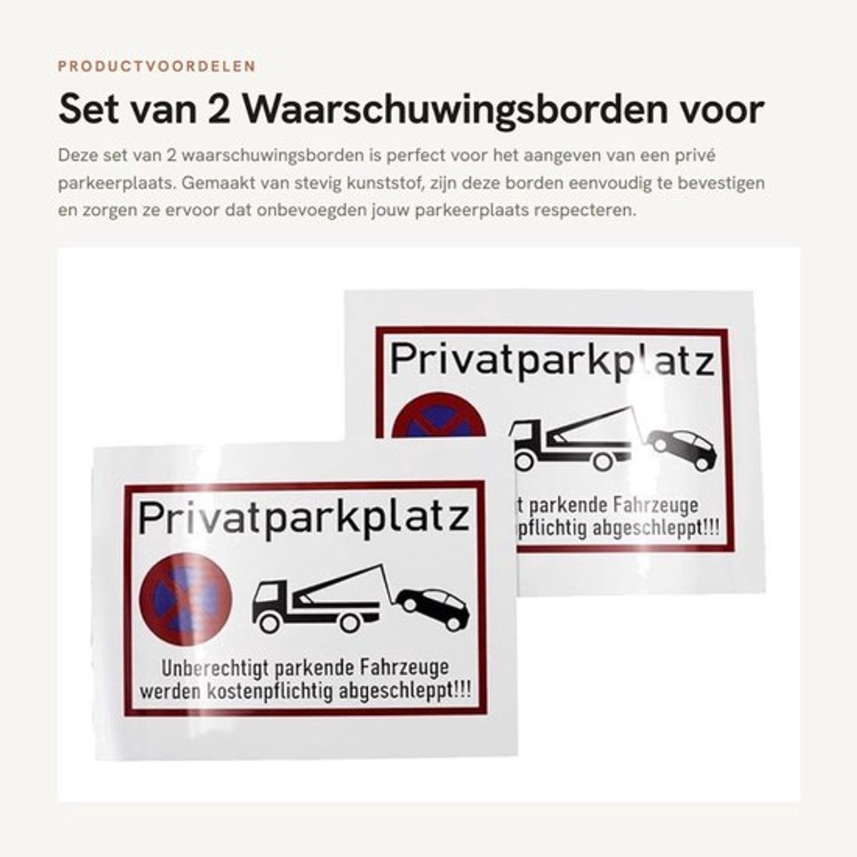 Waarschuwingsbord Privé Parkeerplaats - 2 Stuks - Kunststof - 15 x 20 cm - Flexibel - Duidelijk Leesbaar - Parkeerbord