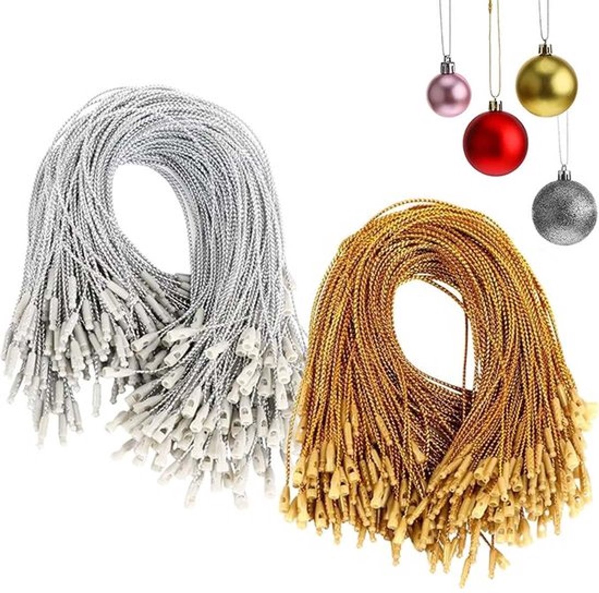 Kerstkoord 200 Stuks - Haken voor Ballen - Versiering voor Boom - Goud/Zilver Hangers - Decoratie voor Feesten - Geschikt voor Kerst - Decoratietouw