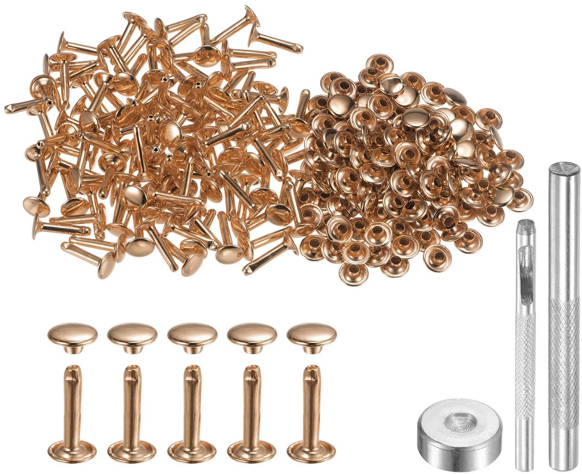 Lederen Nieten Set 100 Stuks 9mm x 16mm Doppelkappen voor Handwerk en Reparatie